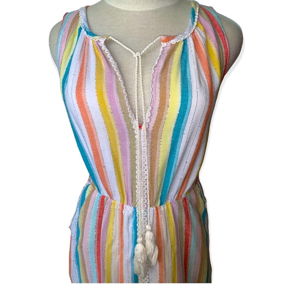 Rainbow Stripe & Metallic Silver Lurex Sleeveless Dress - Picture 4 of 10